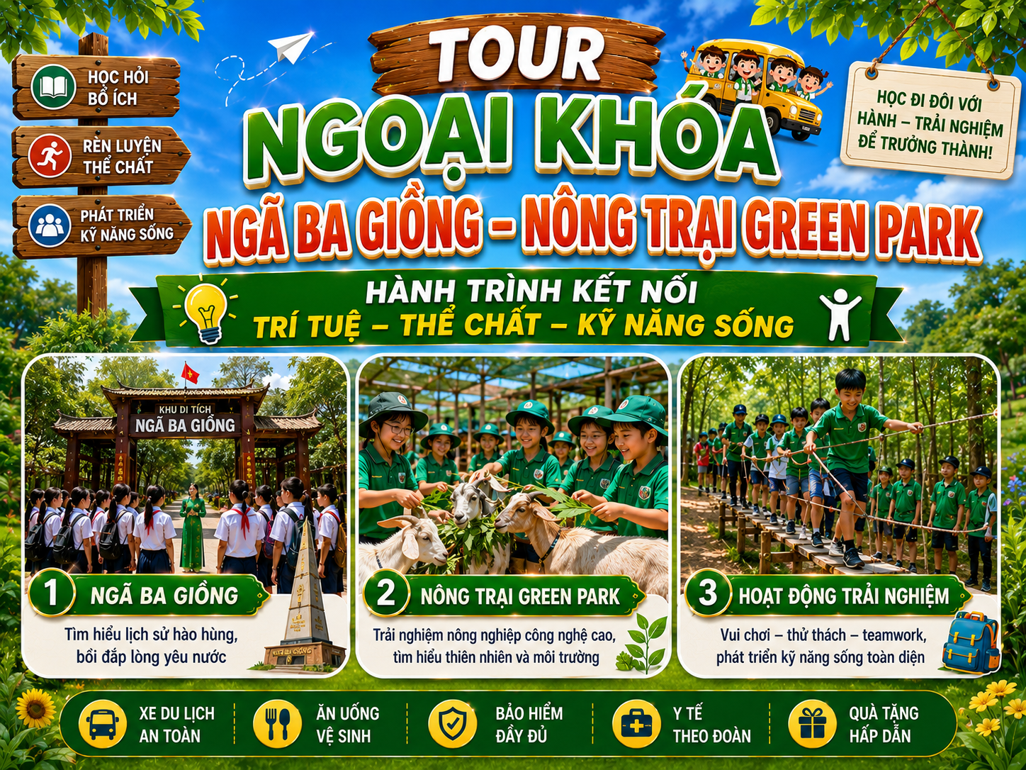 TOUR NGOẠI KHÓA NGÃ BA GIỒNG – NÔNG TRẠI GREEN PARK | HÀNH TRÌNH KẾT NỐI TRÍ TUỆ – THỂ CHẤT – KỸ NĂNG SỐNG